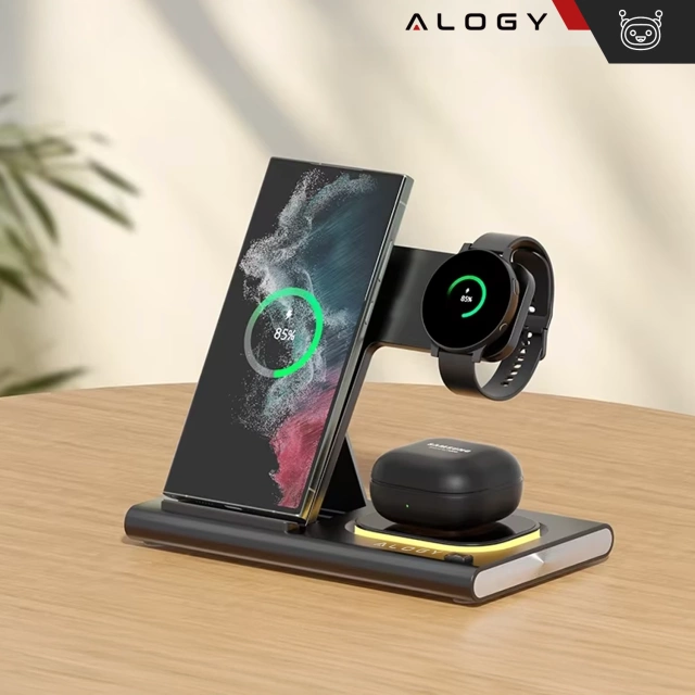 Ładowarka bezprzewodowa dla Samsung: Stacja ładowania bezprzewodowa 3 w 1 do Samsung Galaxy Watch 7/6/5/4/3 Pro Classic, Galaxy Buds do S25 Ultra, S24 , S23, S22, S21, S20, Note 20/10, Z Fold