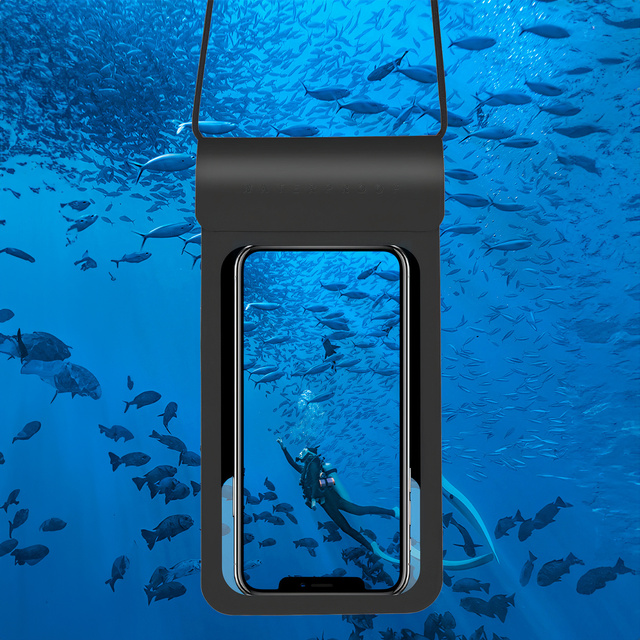 Case pouch TWC1 waterproof watertight cover for phone 6.8" IPX8 30M transparent window Black