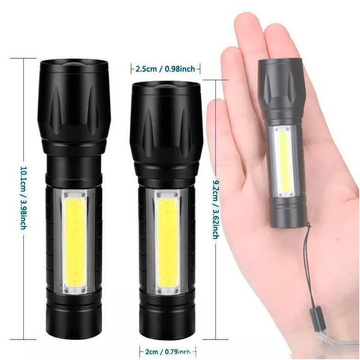 Tactical flashlight Mini classic light 9cm LED COB T6 with adjustable Zoom pocket black
