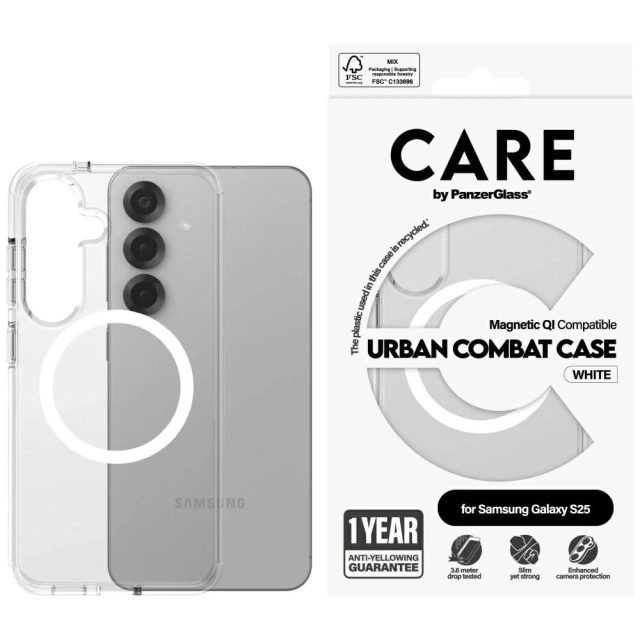 Прозорий чохол для Samsung Galaxy S25 CARE від PanzerGlass Flagship Urban Combat White QI