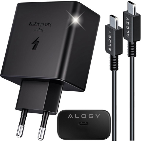 Швидкий настінний зарядний пристрій USB-C типу C PD Premium, 45 Вт, 3 A, кабель Type-C, 1 М Alogy чорний