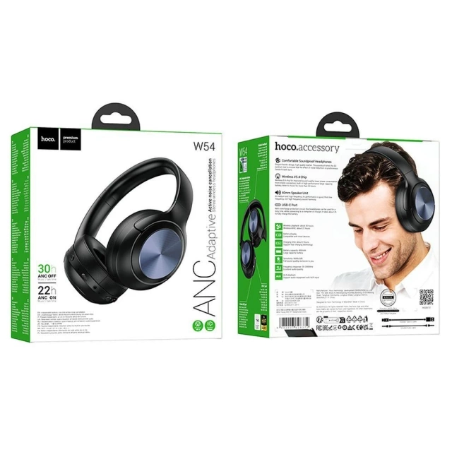HOCO Słuchawki Bezprzewodowe Bluetooth W54 ANC Czarne