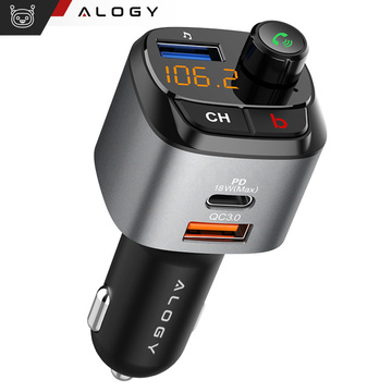 Alogy Car FM Transmitter USB QC 3.0 Nabíječka USB-C PD Bluetooth MP3 přehrávač