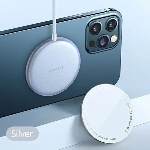 USAMS Indukční nabíječka US-CD160 magnetická W2 15W hliníková iPhone 12 série stříbrná/stříbrná CD160DZ01
