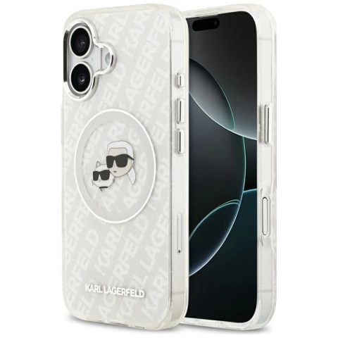 Etui Ochronne do iPhone 17 Karl Lagerfeld IML Glitter K&C Heads MagSafe Szary