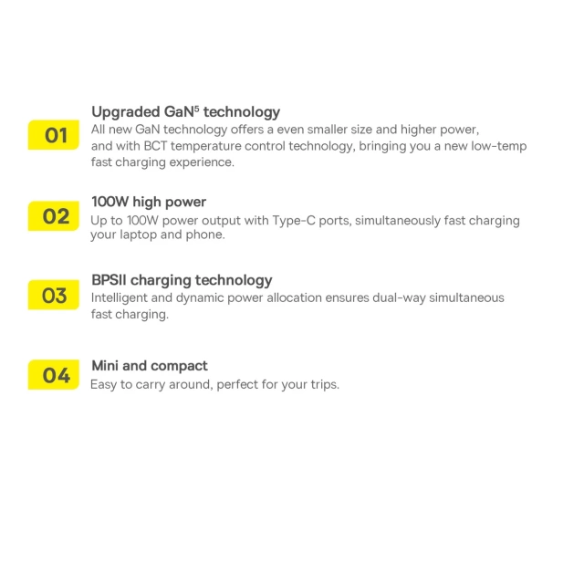 Baseus GaN5 Pro Fast Universal GaN USB Charger Type C / USB 100W PD3.0, QC4.0, AFC білий (CCGP090202)
