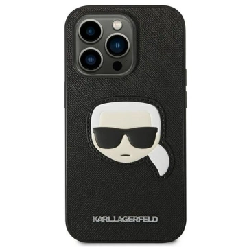 Protective phone case Karl Lagerfeld KLHCP14LSAPKHK for Apple iPhone 14 Pro 6.1" black/black hardcase Saffiano Karl`s Head Patch