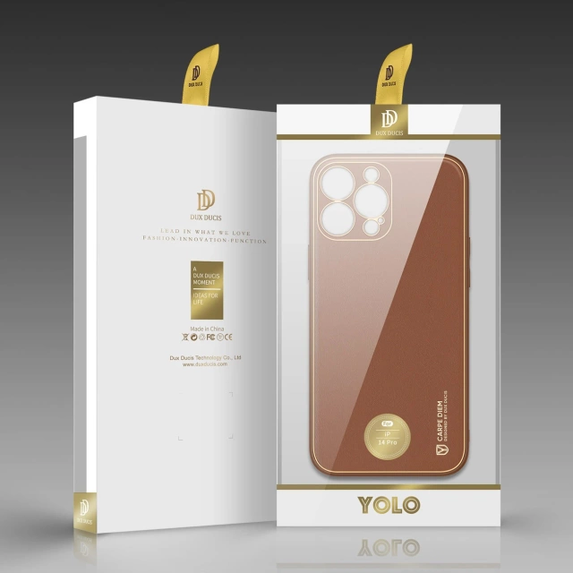 Dux Ducis Yolo case iPhone 14 Pro elegant case made of brown leatherette