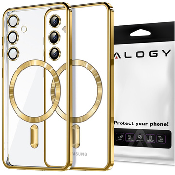 Pouzdro pro Samsung Galaxy S24 Mag Safe Glamour Pouzdro kroužek Pouzdro Ochrana fotoaparátu Alogy Zlaté průhledné sklo