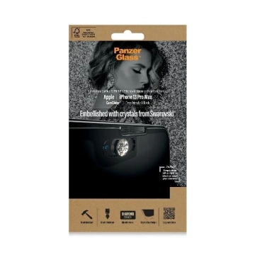 Szkło PanzerGlass E2E Microfracture do iPhone 13 Pro Max 6,7" CamSlider Swarovsky Case Friendly AntiBacterial czarny/black 2752