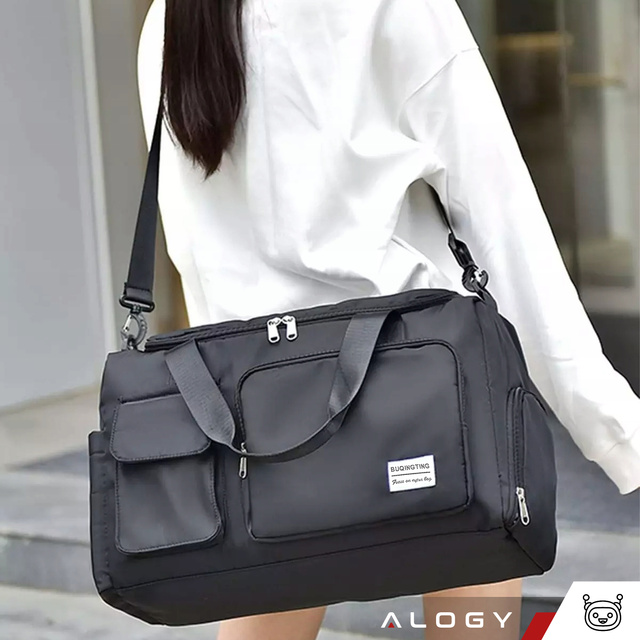 Men's women's sports shoulder bag for the gym for the plane hand luggage 44x26 training black Alogy Black