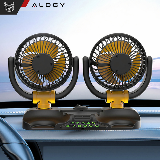 Double fan car fan for cockpit adjustable silent for cigarette lighter for Alogy Car 12V Black