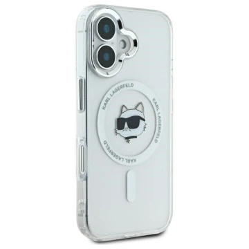 Karl Lagerfeld iPhone 16 6.1" Case White Hardcase IML Metal Choupette Head MagSafe