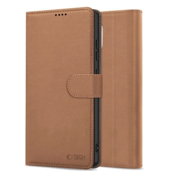 iPhone 16e Tech-Protect Wallet Case Braun mit Klappdeckel und Ständer