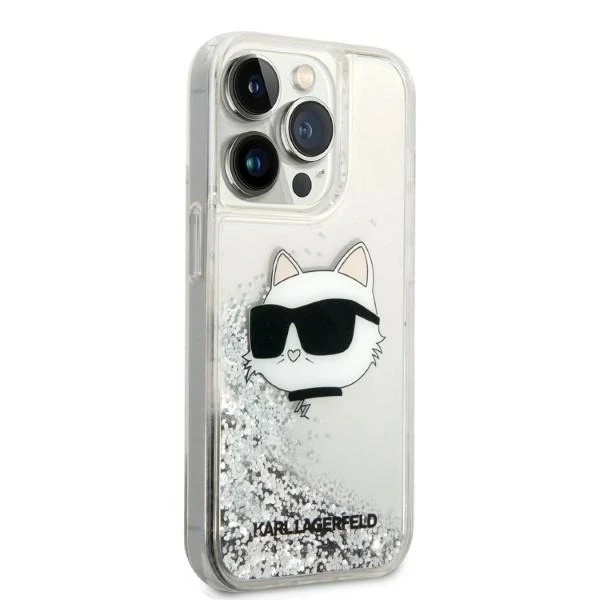 Etui Karl Lagerfeld KLHCP14XLNCHCS na iPhone 14 Pro Max 6,7" pevné puzdro Glitter Choupette Head srebrny/strieborný