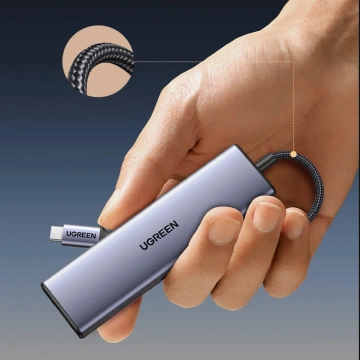 Адаптер Ugreen CM498 USB-C HDMI VGA RJ45 USB-A SD PD 100W Hub 9-в-1 сірий