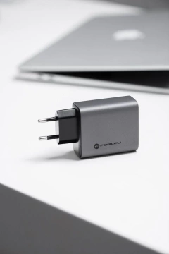 FORCELL F-ENERGY GaN nástěnná nabíječka 2 x USB typu C USB A PD QC4.0 4A 65W šedá