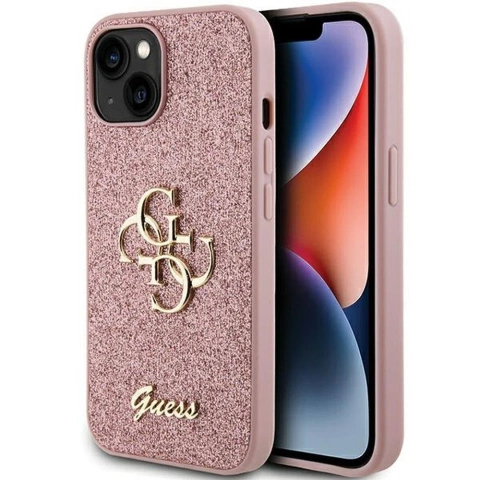 Original GUESS Hardcase GUHCP15SHG4SGP Case for iPhone 15 (Fixed Glitter Big 4G / pink)