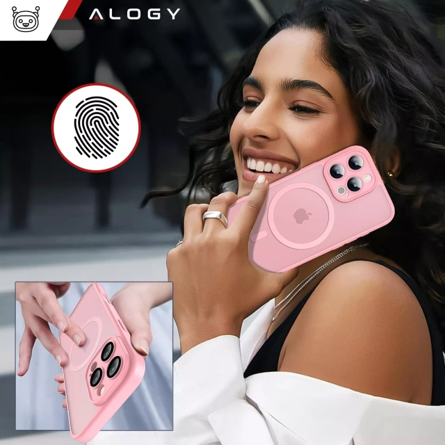 Sada 3v1 hybridních skleněných pouzder pro Apple iPhone 16 Pro Max, ochranné pouzdro Hybrid MagSafe s ochranou čočky, 2x tvrzené skleněné pouzdro na telefon Alogy 3v1, růžové