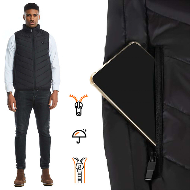 Heated Vest Women Men Sleeveless Jacket USB Quilted Heated Electric Winter Unisex Size M Black