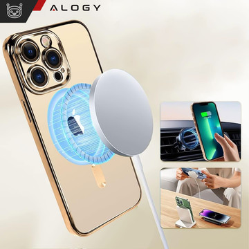 MagSafe Hülle für Apple iPhone 14 Pro Max Alogy Glamour Luxus Ringgehäuse Goldenes transparentes Glas