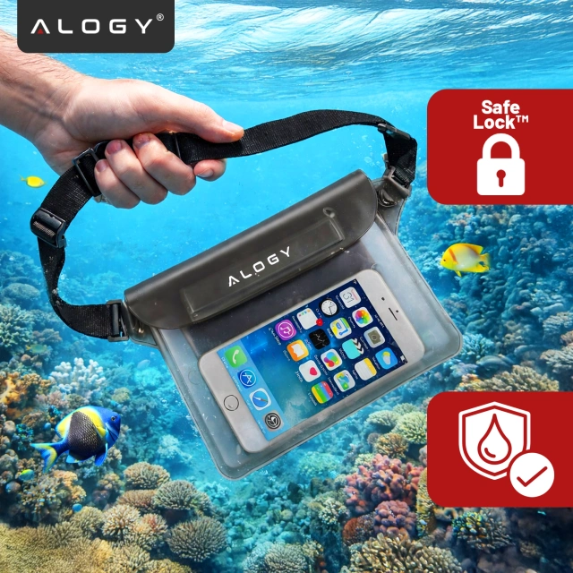Wasserdichte Tasche Hüfttasche für Telefon Wasserdichte Hülle 21,5 x 23,5 cm Alogy Waterproof Schwarz