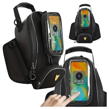 Motorradtasche mit abnehmbarer Handyhülle, wasserdichte Motorradtasche mit Fächern und Tankhalterung, geräumig und robust, MotoRider™ – Schwarz