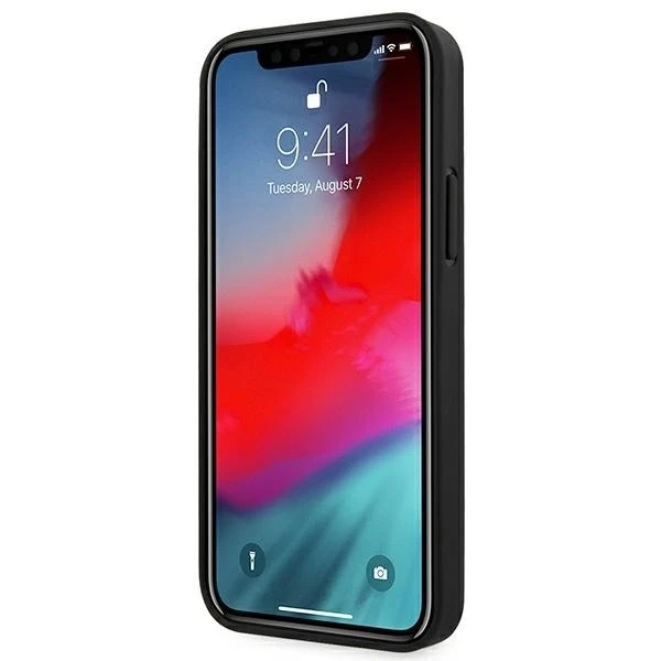 Pouzdro na telefon Ferrari iPhone 12 Pro Max černo/černé pevné pouzdro Off Track Leather Nylon Stripe