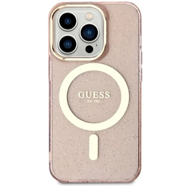 Guess GUHMP14XHCMCGP phone case for Apple iPhone 14 Pro Max 6.7" pink/pink hardcase Glitter Gold MagSafe