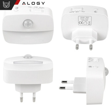 2x LED noční lampa s pohybovým čidlem do EU zásuvky, 3 barvy světla Alogy Night Light White