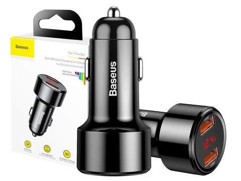 Автомобільний зарядний пристрій Baseus 2x USB Quick Charge QC 3.0 45W 6A Black