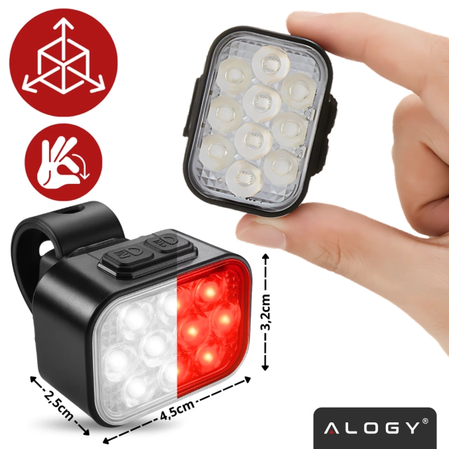 Lampka rowerowa LED 500 LM 200 LM Alogy DuoRide™ Lights 20 LED Latarka na rower wodoodporne światło światełko na przód i tył przednia tylna 2 zestaw