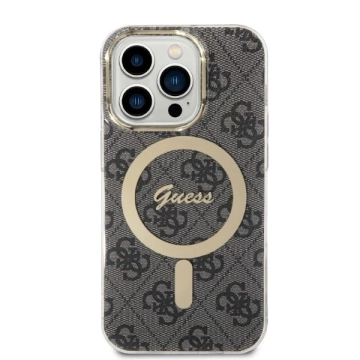 Zestaw Guess GUBPP14LH4EACSK Case  Charger iPhone 14 Pro 6,1" czarny/black hard case 4G Print MagSafe