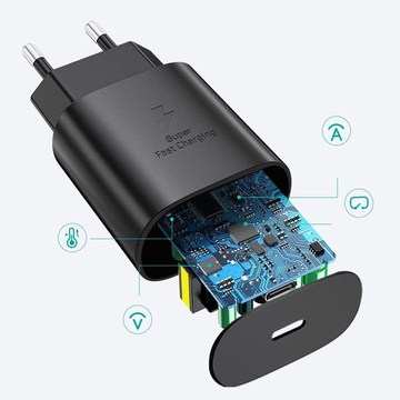 Nástenná nabíjačka 3,6 A 25 W rýchle napájanie PD USB-C Type-C Single Black