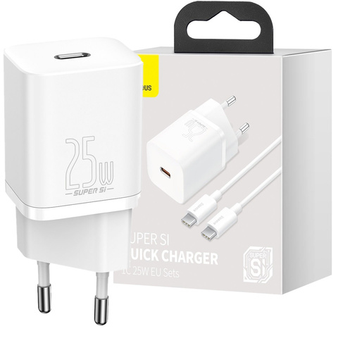 Baseus USB-C PD 25W Wandladekabel für USB-C Weiß