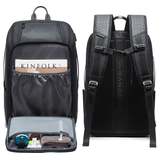 Bange wasserdichter Rucksack für 15,6-Zoll-Laptop, Stadtreisender, 45 x 30 x 16 cm, für Arbeit, Flugzeug, Herren, Damen, mit USB-Anschluss Schwarz