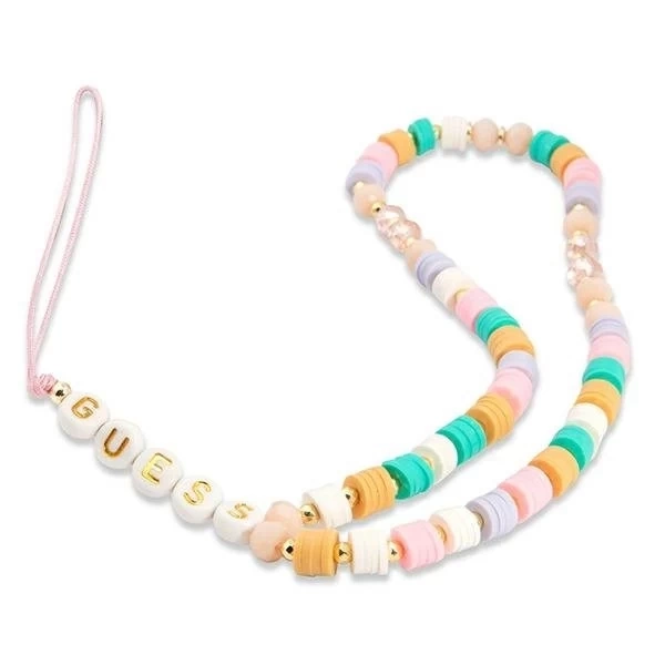 Guess zawieszka GUSTFLWP Phone Strap różowy Heishi Beads