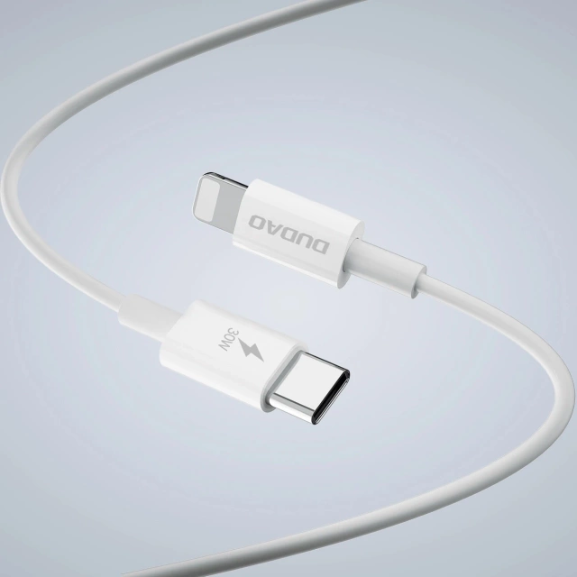 Dudao A30EUL GaN-Wandladegerät 30 W USB-A/USB-C-Kabel USB-C – Lightning – Weiß