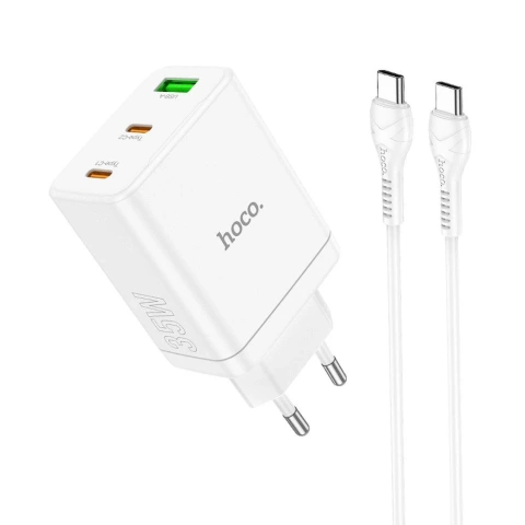 HOCO Wall Charger 2 x Type C USB A Cable Type C to Type C PD QC3.0 3A 35W White