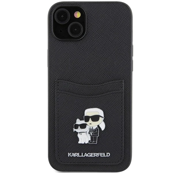 Etui Karl Lagerfeld KLHCP15SSAPKCNPK do iPhone 15 6,1" čierne/čierne pevné puzdro Saffiano Cardslot Karl