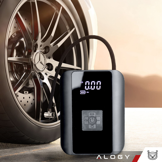 Електричний велосипедний насос для велосипеда бездротовий автомобільний повітряний компресор портативний з ліхтариком 150 PSI Alogy чорний