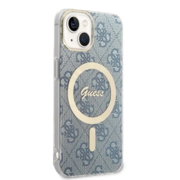 Nabíjačka puzdier Zestaw Guess GUBPP14SH4EACSB iPhone 14 6,1" niebieski/modré pevné puzdro 4G Print MagSafe