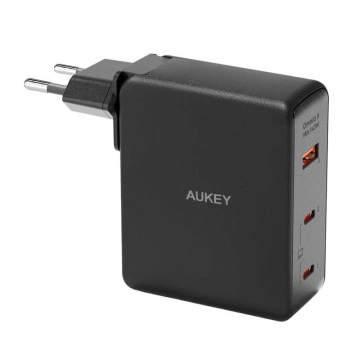 Зарядний пристрій Aukey GaN потужністю 140 Вт, 1 USB-A, 2 USB-C - чорний