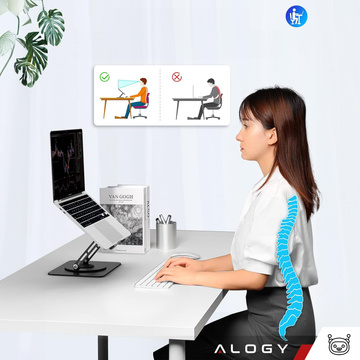 Stojan na notebook pre Macbook 17 Držiak stojana Skladací stôl otočný 360 nastaviteľný hliník pre stôl Alogy Čierny