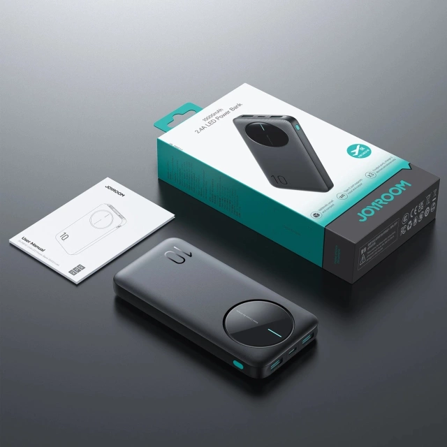 Зовнішній акумулятор Joyroom 10000mAh 12W 3 USB порти швидкої зарядки чорного кольору