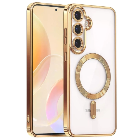 MagSafe-Hülle für Apple iPhone 16 Pro Max Alogy Glamour Luxus-Ringgehäuse Gold-Transparent