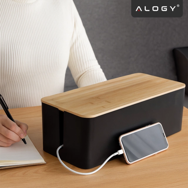 Organizér box na káble lišty box M stolová podlaha Alogy BOX drevo Čierna