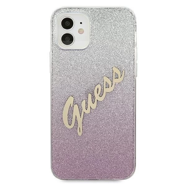 Guess GUHCP12SPCUGLSPI iPhone 12 mini 5,4" różowy/рожевий твердий чохол Glitter Gradient Script