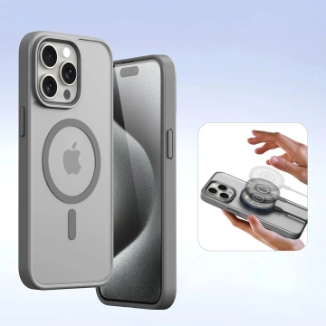 Kožené puzdro Dux Ducis Lawa pre iPhone 15 Pro Max s MagSafe – sivé