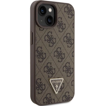 Etui Guess GUHCP15SP4TDPW für iPhone 15 6,1" braun/braunes Hardcase Leder 4G Triangle Strass